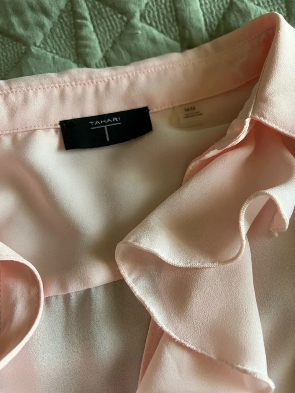 Tahari Pale Pink Ruffle-Front Blouse - Picture 2 of 3